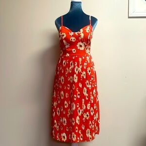 Max + Ash Coral with Flowers Midi dress with spaghetti straps Sized Medium